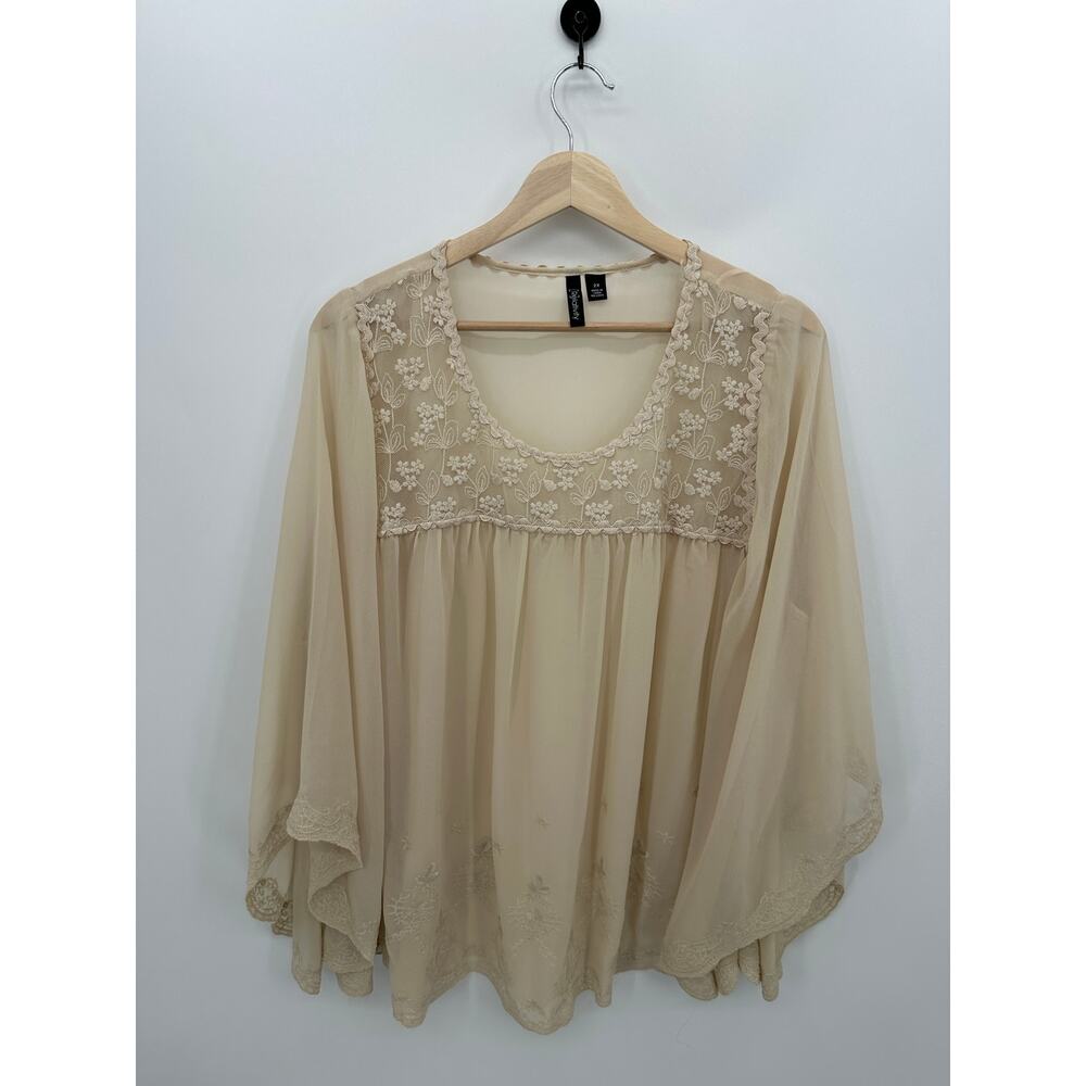 Relativity Blouse Women 2X Cream Sheer Lace‎ Boho Oversized Sabrina Carpenter